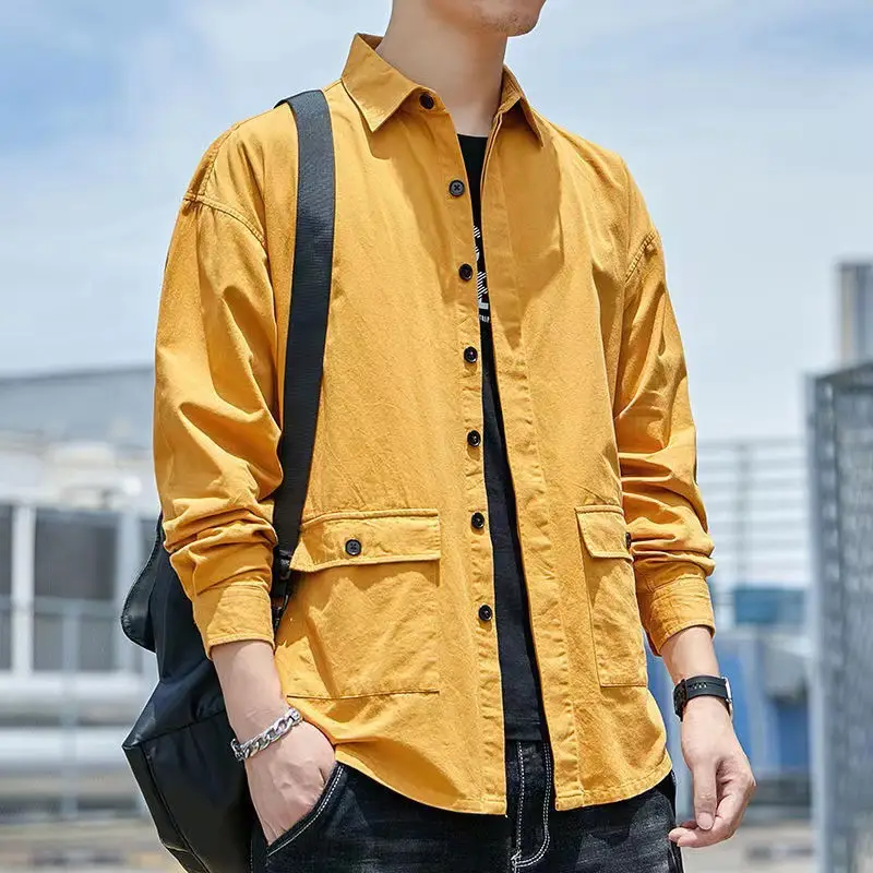 Men's Cotton Long Sleeve Shirt Spring Autumn Hong Kong Style Loose Fit - Image 5