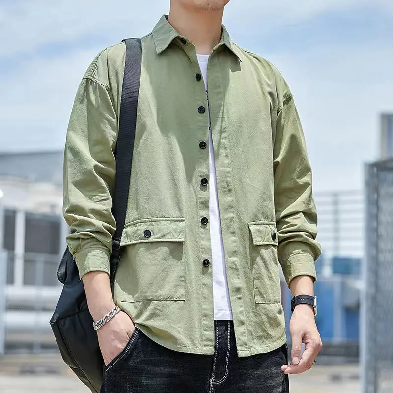 Men's Cotton Long Sleeve Shirt Spring Autumn Hong Kong Style Loose Fit - Image 4