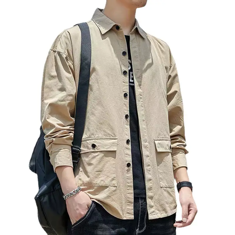 Men's Cotton Long Sleeve Shirt Spring Autumn Hong Kong Style Loose Fit - Image 6