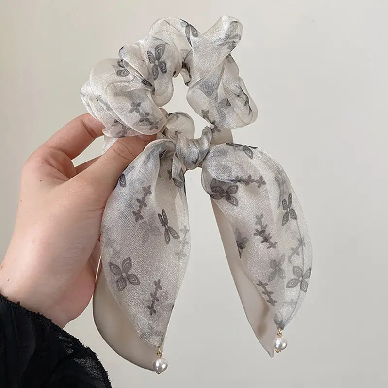 Black Velvet Hair Scrunchie with Pearl Drop