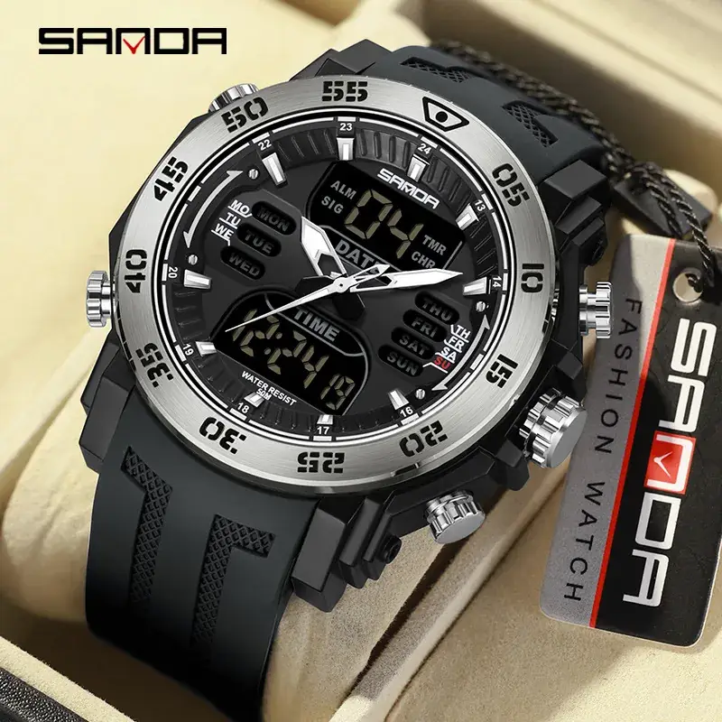 Sanda New Electronic Multifunctional Men's Watch Blue Steel Ring Waterproof - Image 23