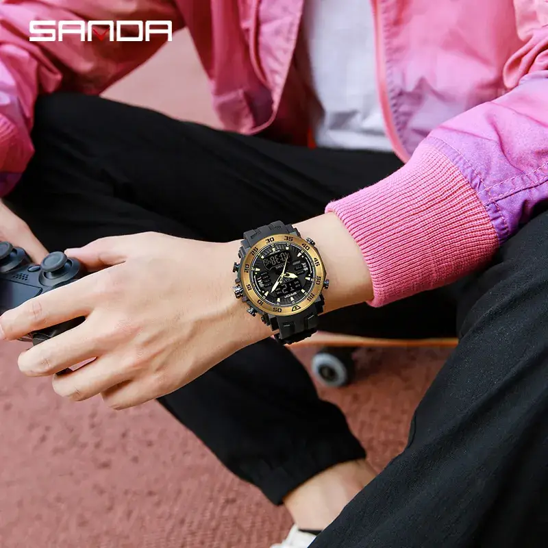 Sanda New Electronic Multifunctional Men's Watch Blue Steel Ring Waterproof - Image 24
