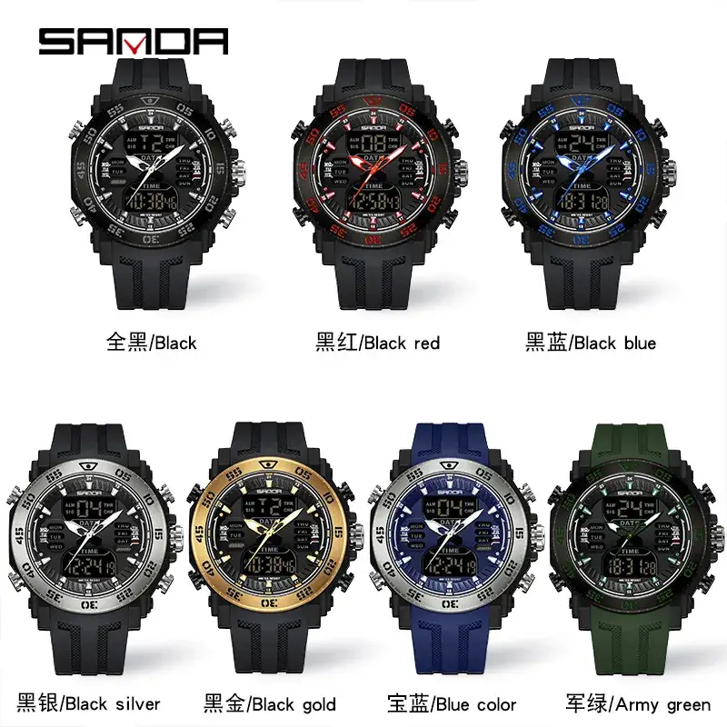 Sanda New Electronic Multifunctional Men's Watch Blue Steel Ring Waterproof - Image 25