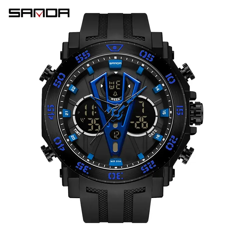Sanda New Electronic Multifunctional Men's Watch Blue Steel Ring Waterproof - Image 11