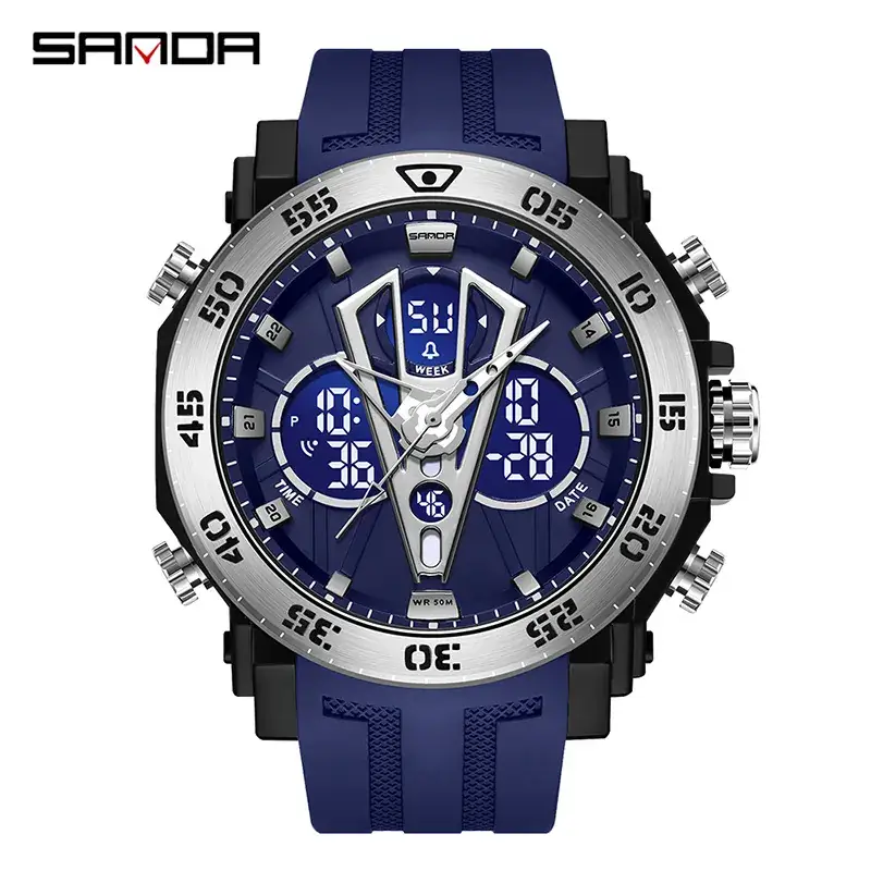 Sanda New Electronic Multifunctional Men's Watch Blue Steel Ring Waterproof - Image 14