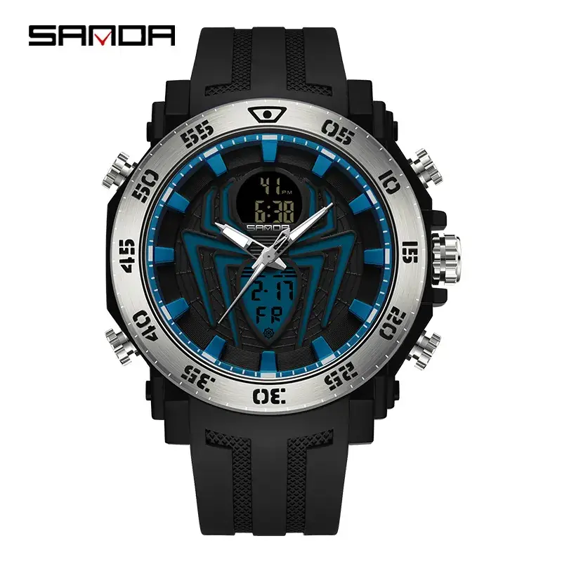 Sanda New Electronic Multifunctional Men's Watch Blue Steel Ring Waterproof - Image 17