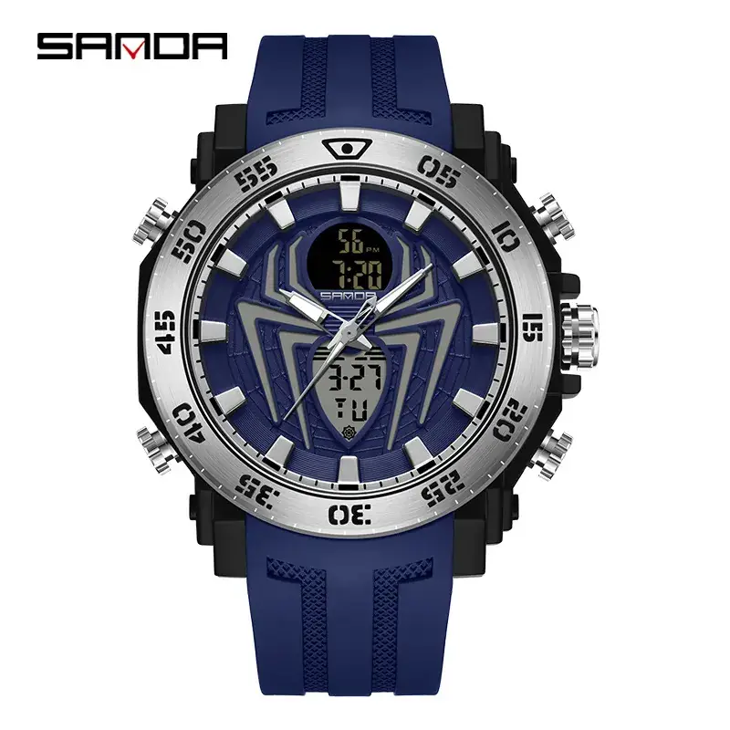 Sanda New Electronic Multifunctional Men's Watch Blue Steel Ring Waterproof - Image 21
