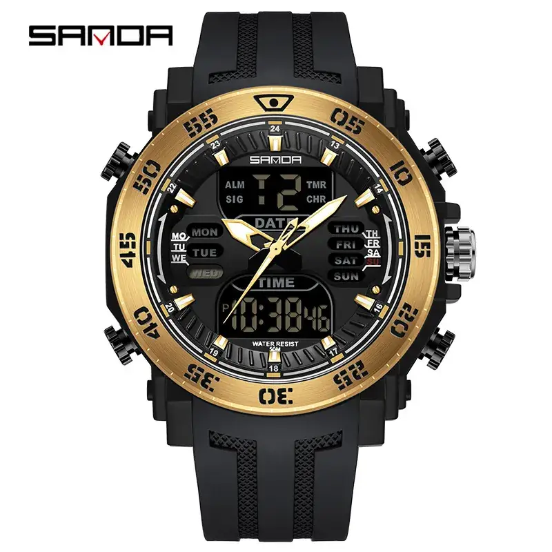 Sanda New Electronic Multifunctional Men's Watch Blue Steel Ring Waterproof - Image 5