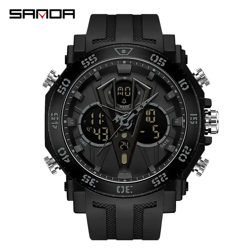 Sanda New Electronic Multifunctional Men's Watch Blue Steel Ring Waterproof - Image 8