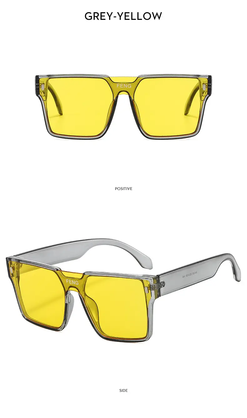 Men Windproof Square Sunglasses Yellow Large Frame — feature 14