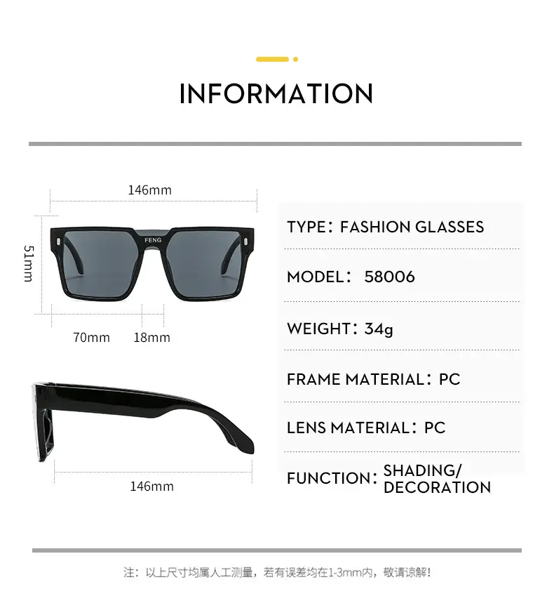 Men Windproof Square Sunglasses Yellow Large Frame — feature 6