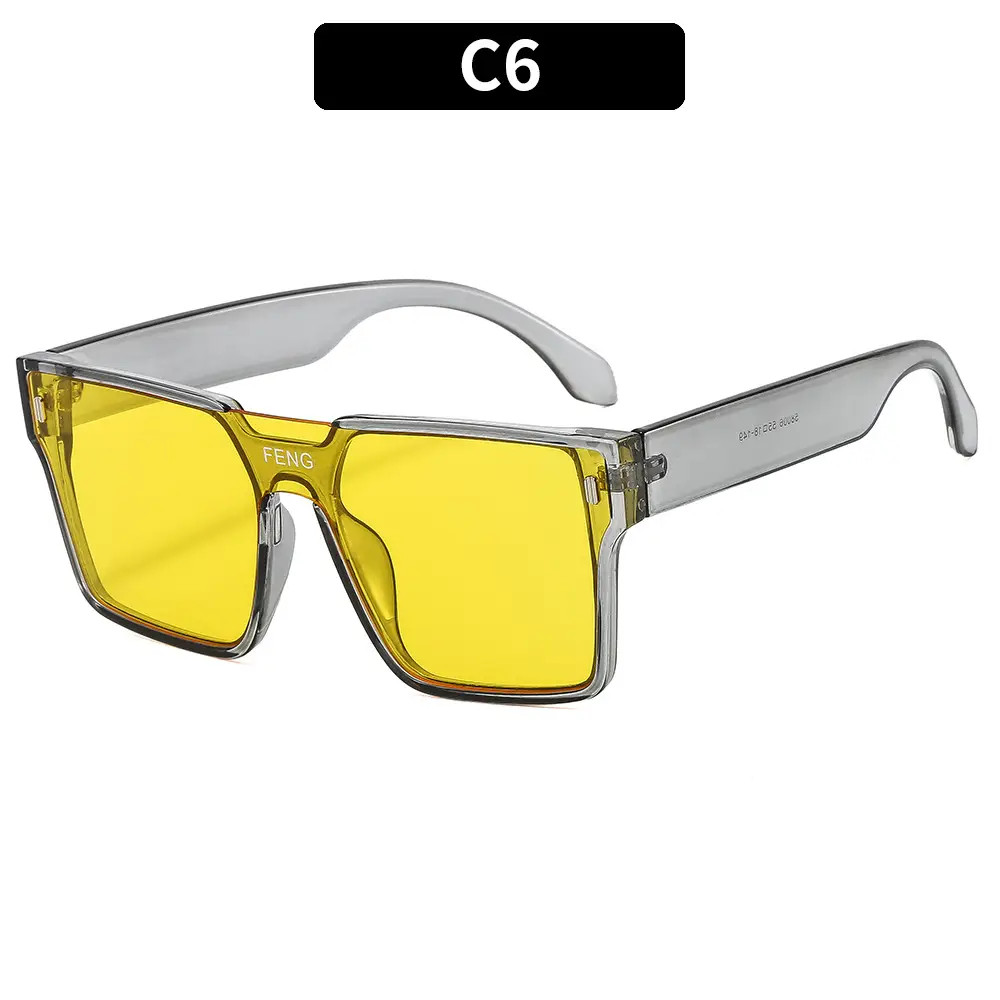 Men Windproof Square Sunglasses Yellow Large Frame - Image 1