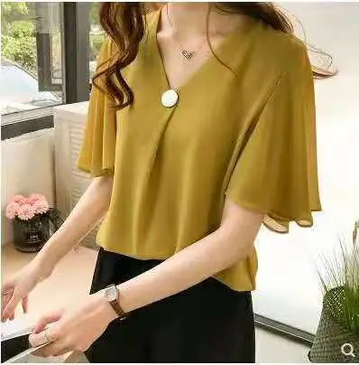 Women's Pink Chiffon Half Sleeve Top with Black Shorts - Image 6