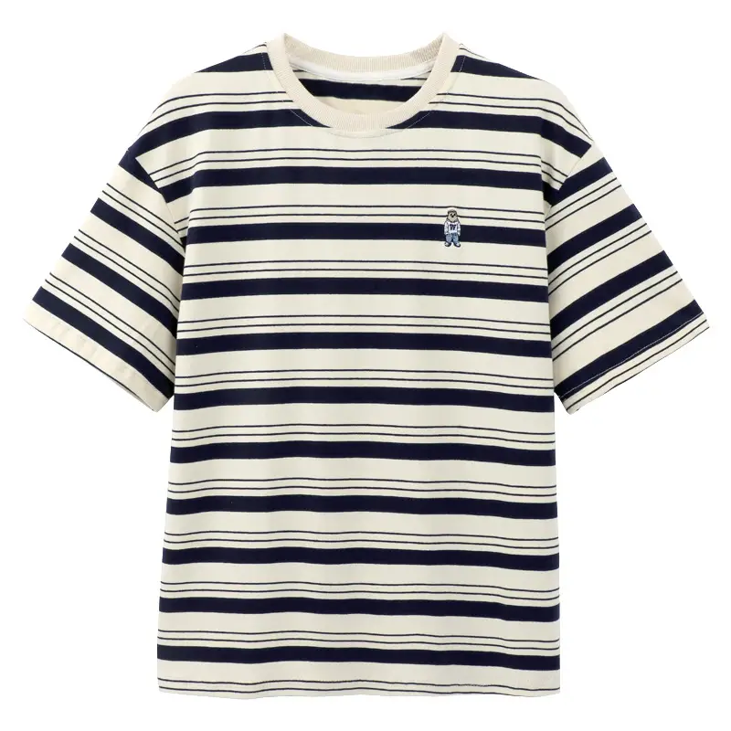 Women Striped T-Shirt Navy White Half Sleeve Korean Style - Image 8