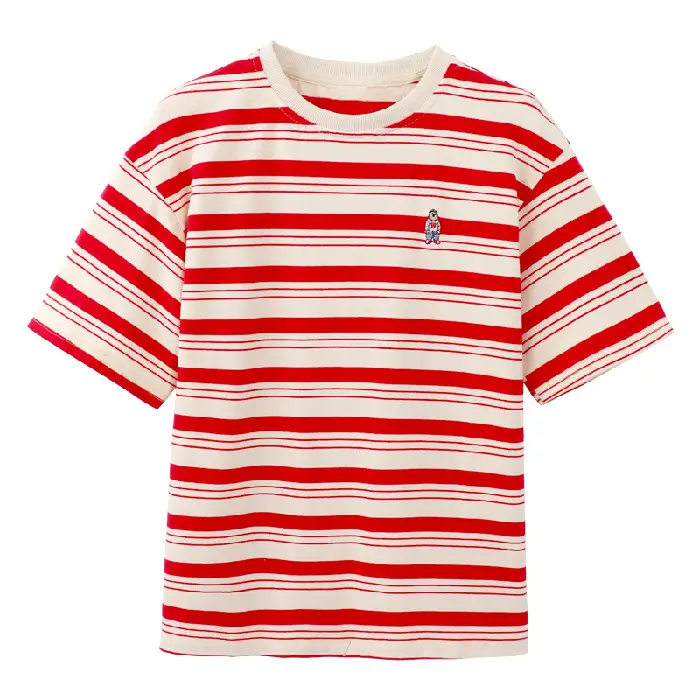 Women Striped T-Shirt Navy White Half Sleeve Korean Style - Image 2