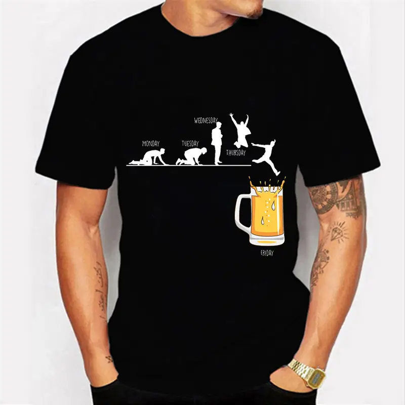 Funny Beer Day Graphic Tee Black Round Neck Women Men