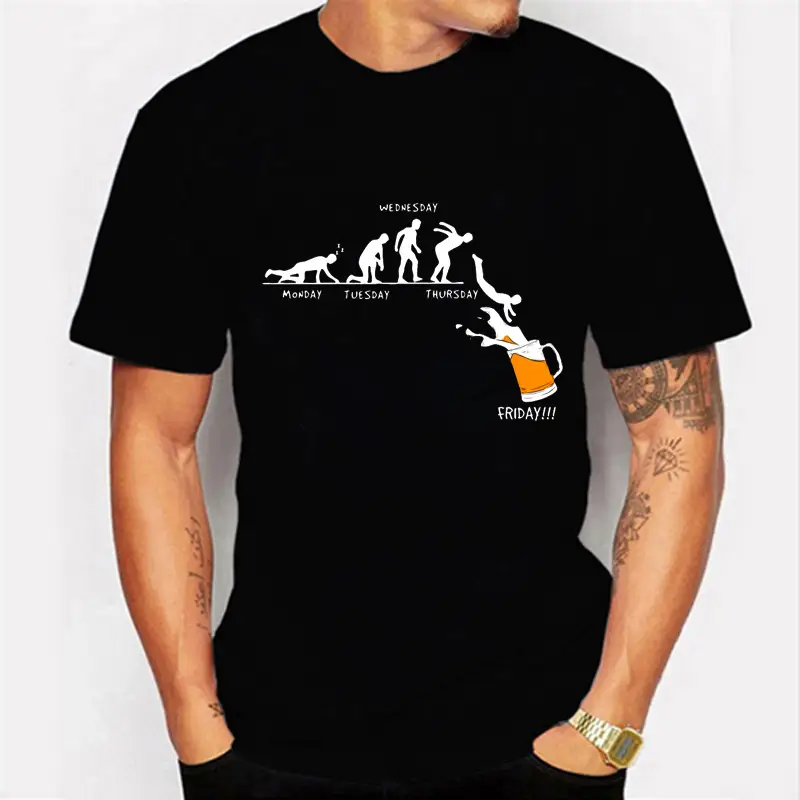 Funny Beer Day Graphic Tee Black Round Neck Women Men