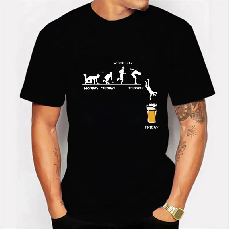 Funny Beer Day Graphic Tee Black Round Neck Women Men