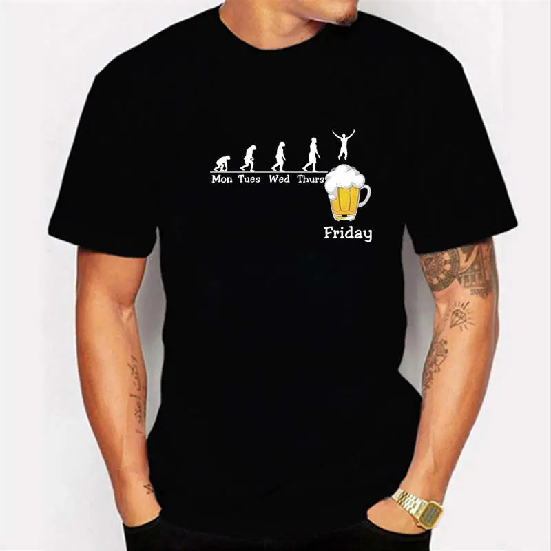 Funny Beer Day Graphic Tee Black Round Neck Women Men