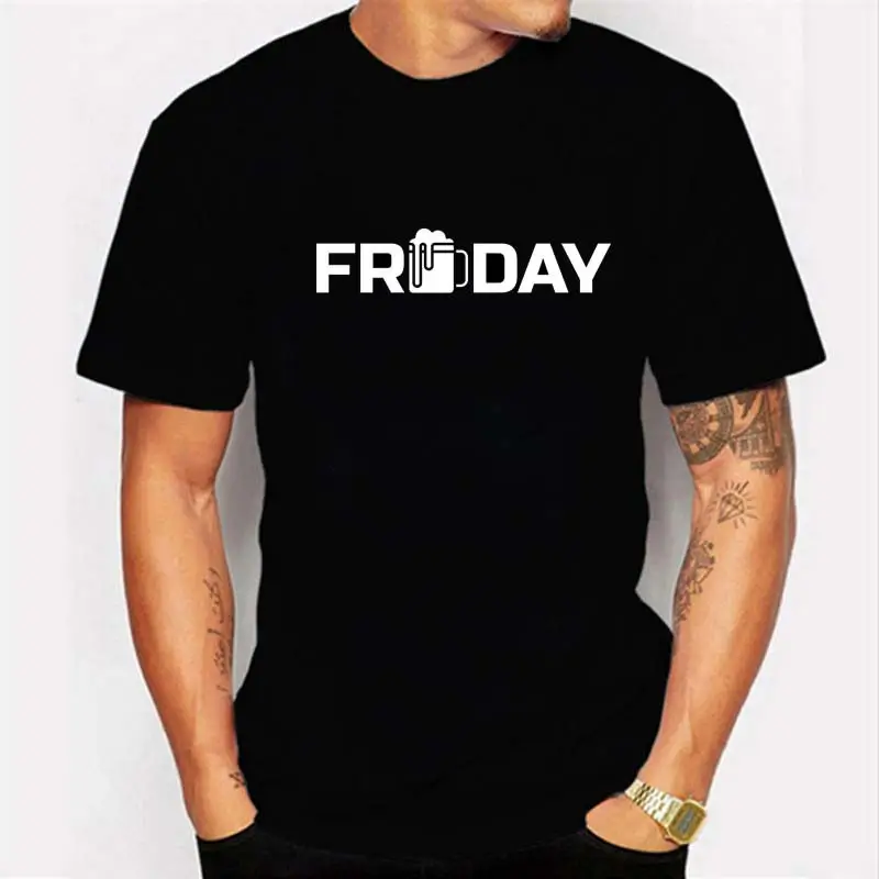Funny Beer Day Graphic Tee Black Round Neck Women Men