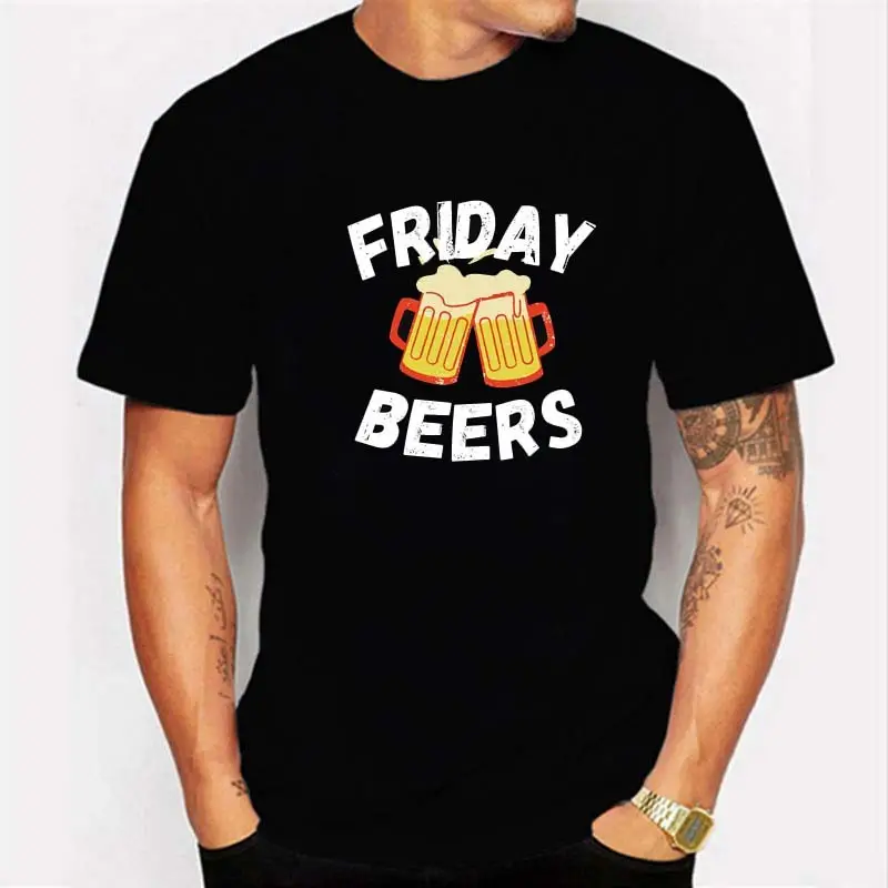 Funny Beer Day Graphic Tee Black Round Neck Women Men