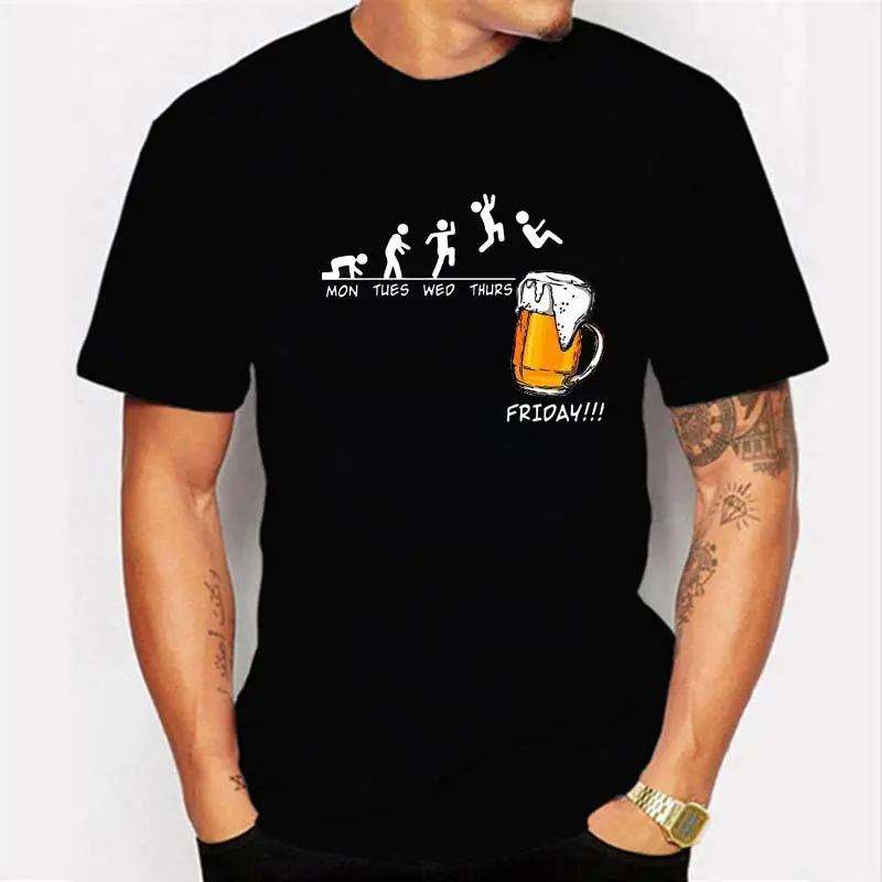 Funny Beer Day Graphic Tee Black Round Neck Women Men