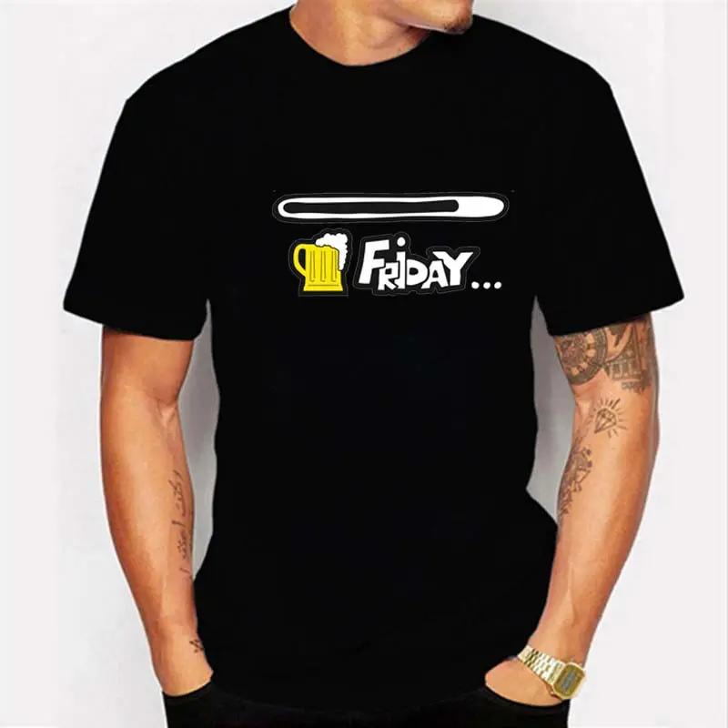 Funny Beer Day Graphic Tee Black Round Neck Women Men
