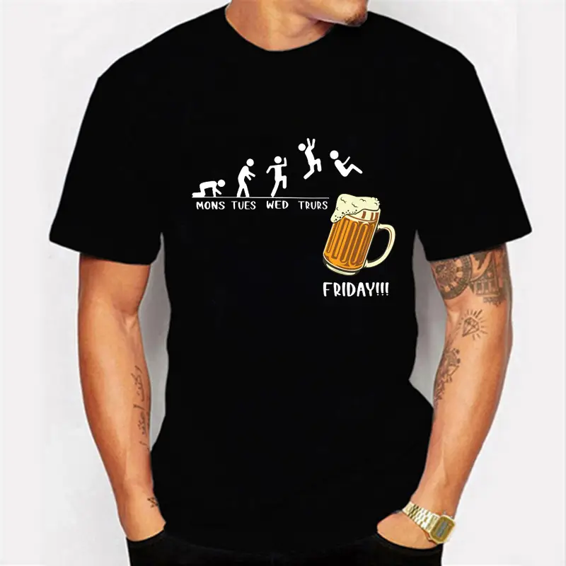 Funny Beer Day Graphic Tee Black Round Neck Women Men