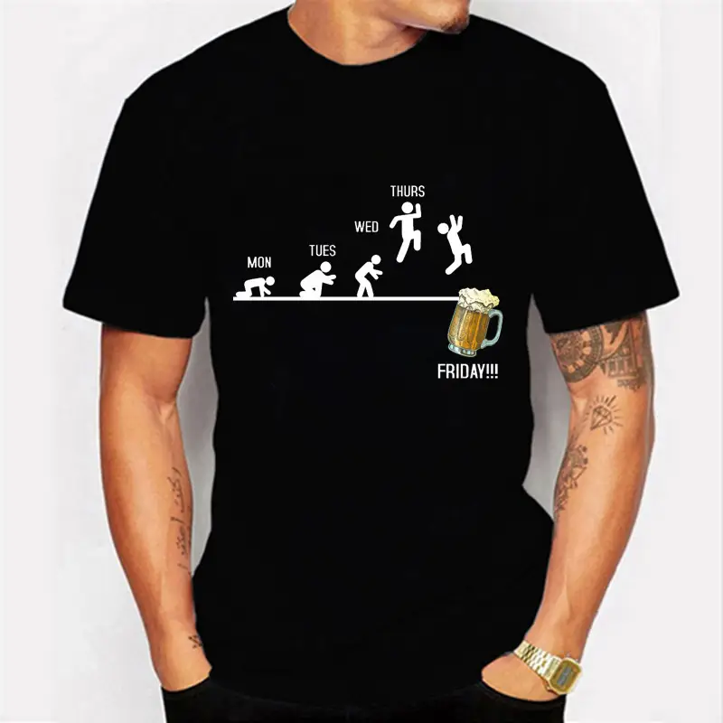 Funny Beer Day Graphic Tee Black Round Neck Women Men