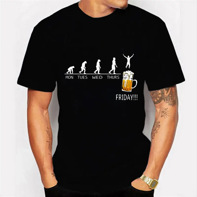 Funny Beer Day Graphic Tee Black Round Neck Women Men