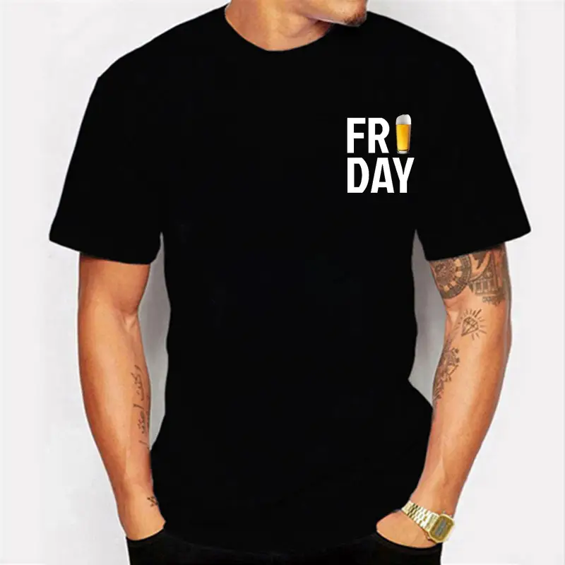 Funny Beer Day Graphic Tee Black Round Neck Women Men