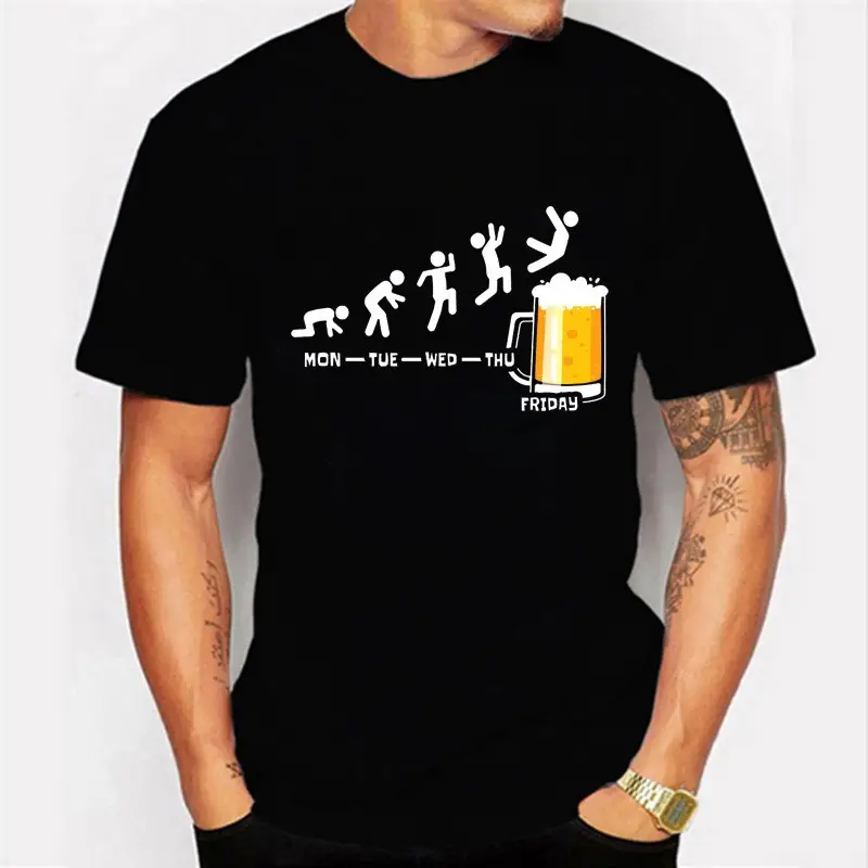 Funny Beer Day Graphic Tee Black Round Neck Women Men