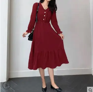 White V-Neck Slim Fit Mid-Length Dress for Women - Image 2