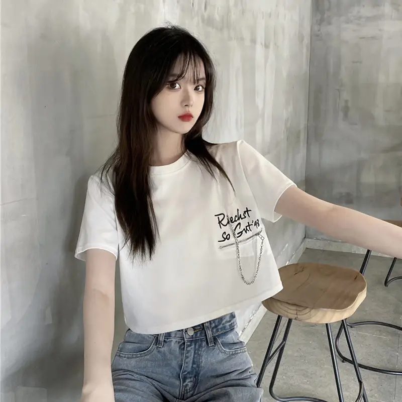Women Loose Zipper Letter Print T-Shirt Summer 2025 - Image 3
