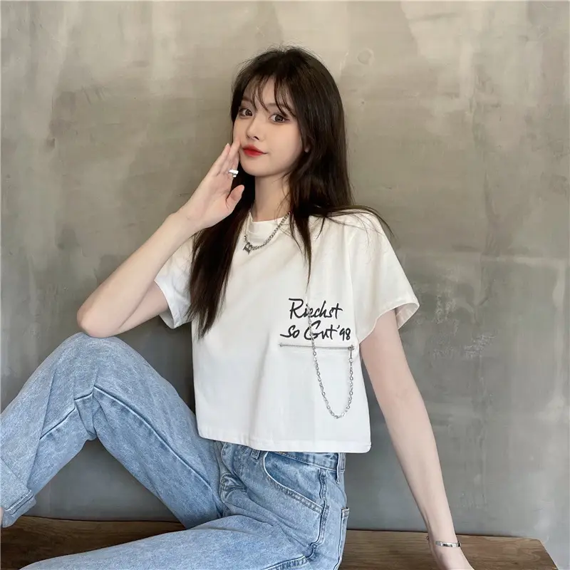 Women Loose Zipper Letter Print T-Shirt Summer 2025 - Image 4