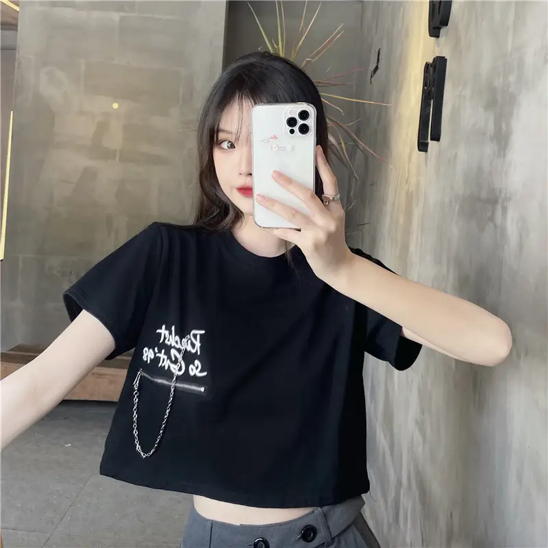 Women Loose Zipper Letter Print T-Shirt Summer 2025 — feature 13