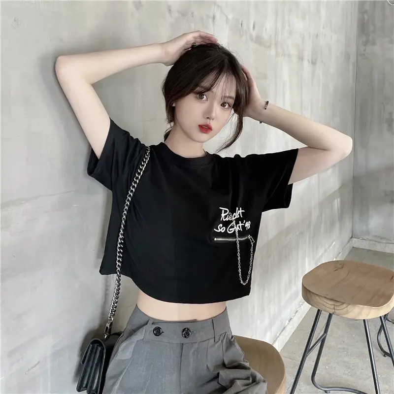 Women Loose Zipper Letter Print T-Shirt Summer 2025 — feature 14