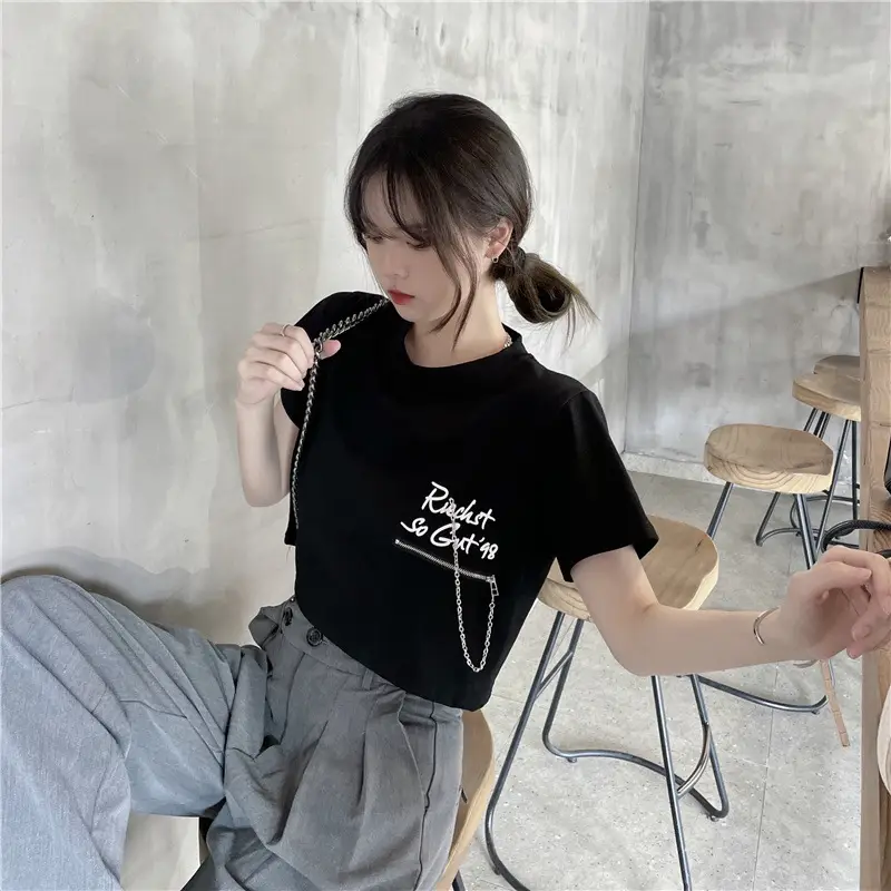 Women Loose Zipper Letter Print T-Shirt Summer 2025 — feature 16