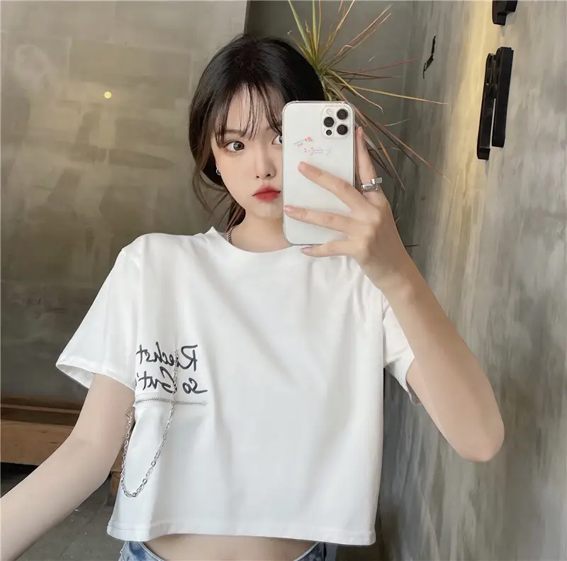 Women Loose Zipper Letter Print T-Shirt Summer 2025 — feature 3