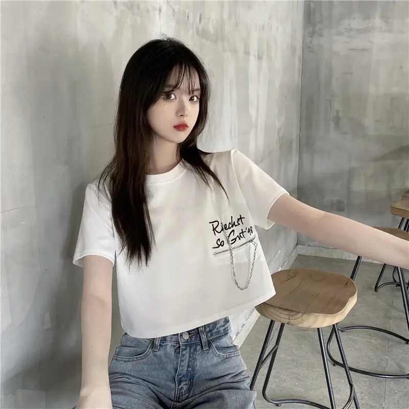 Women Loose Zipper Letter Print T-Shirt Summer 2025 — feature 4
