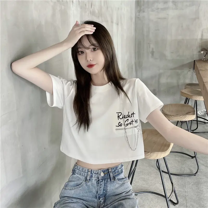 Women Loose Zipper Letter Print T-Shirt Summer 2025 — feature 6