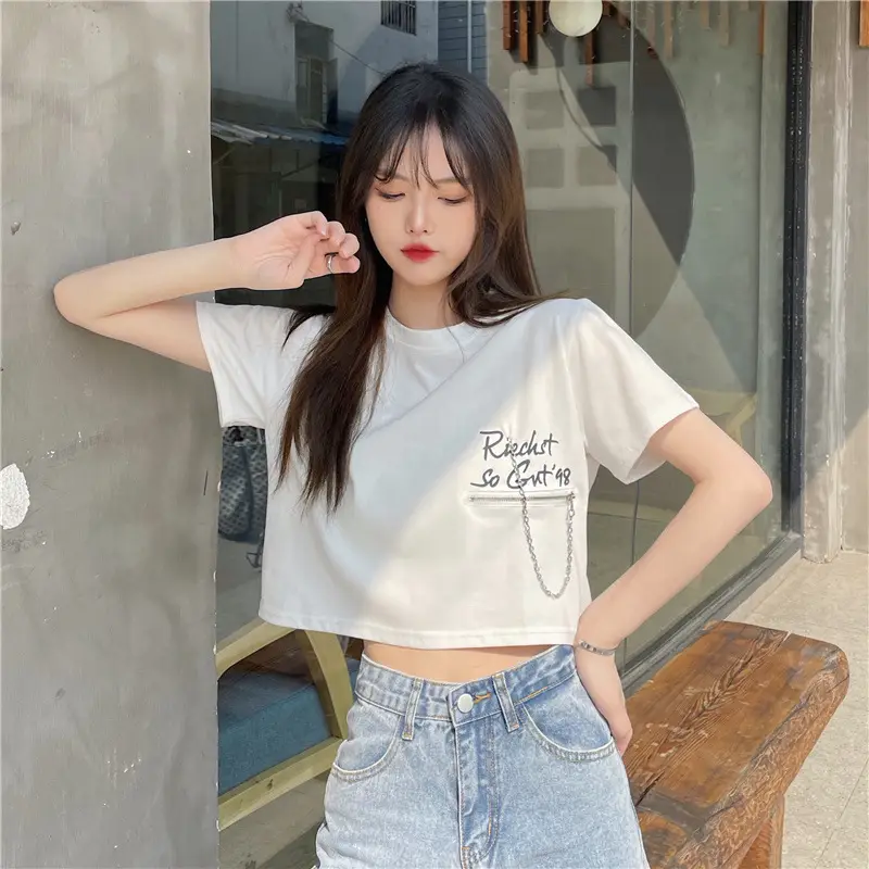 Women Loose Zipper Letter Print T-Shirt Summer 2025 — feature 7