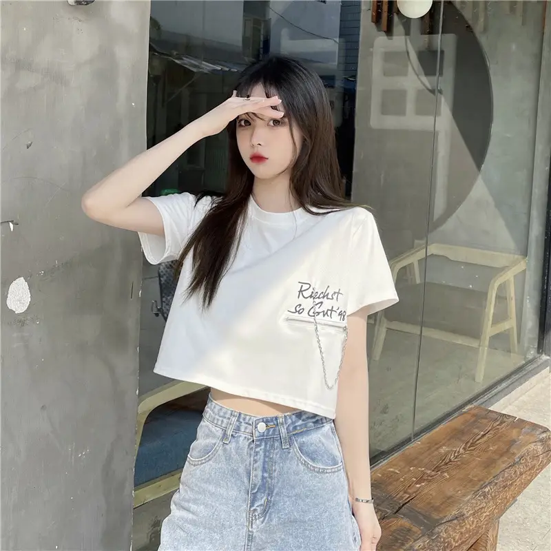 Women Loose Zipper Letter Print T-Shirt Summer 2025 — feature 8