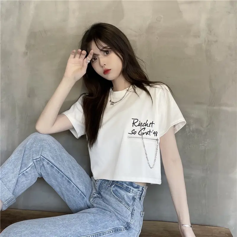Women Loose Zipper Letter Print T-Shirt Summer 2025 - Image 2