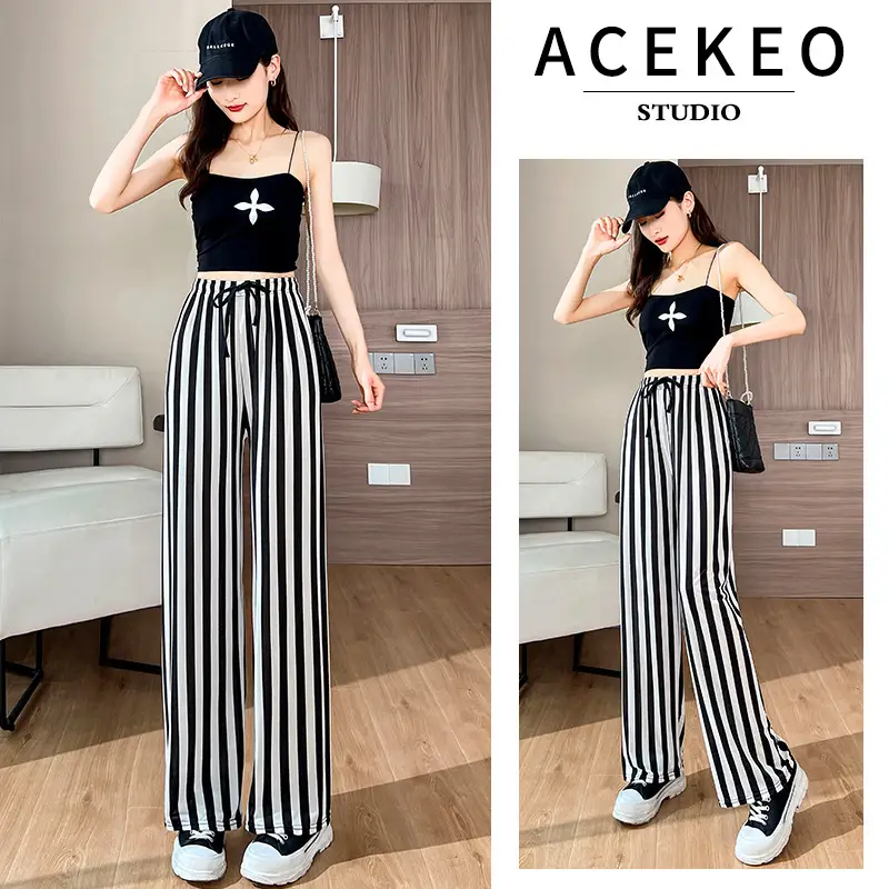 Women Black White Dog Print Wide Leg Pants Summer - Image 11