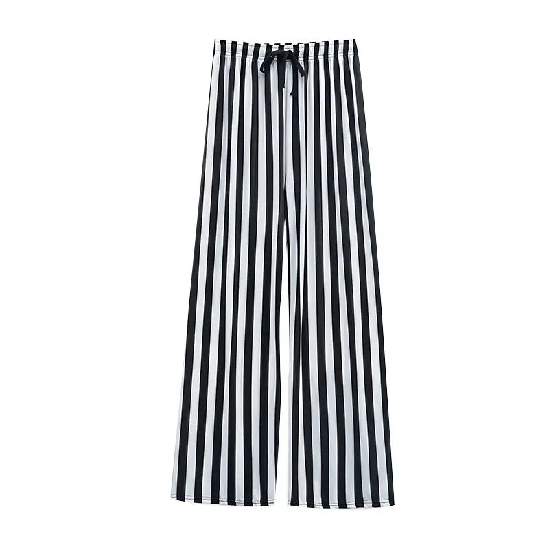 Women Black White Dog Print Wide Leg Pants Summer - Image 14