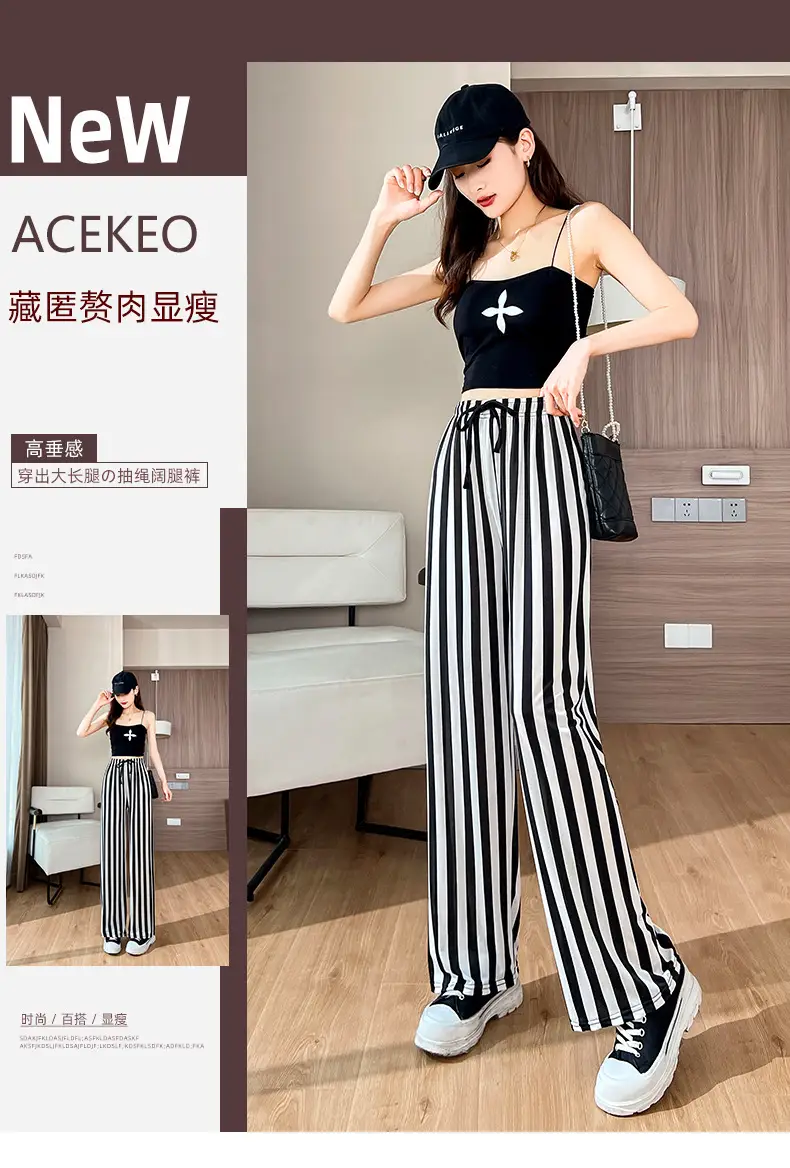 Women Black White Dog Print Wide Leg Pants Summer — feature 1