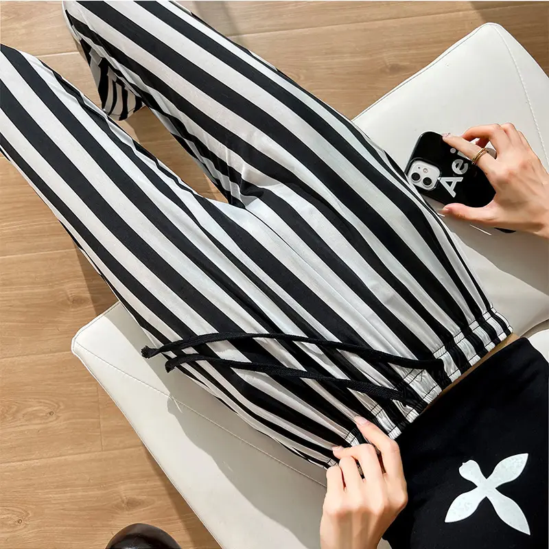 Women Black White Dog Print Wide Leg Pants Summer — feature 10