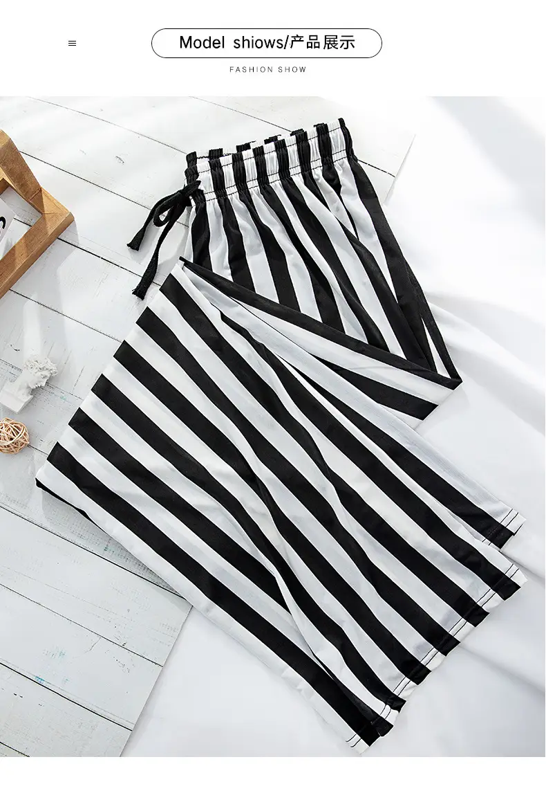 Women Black White Dog Print Wide Leg Pants Summer — feature 19