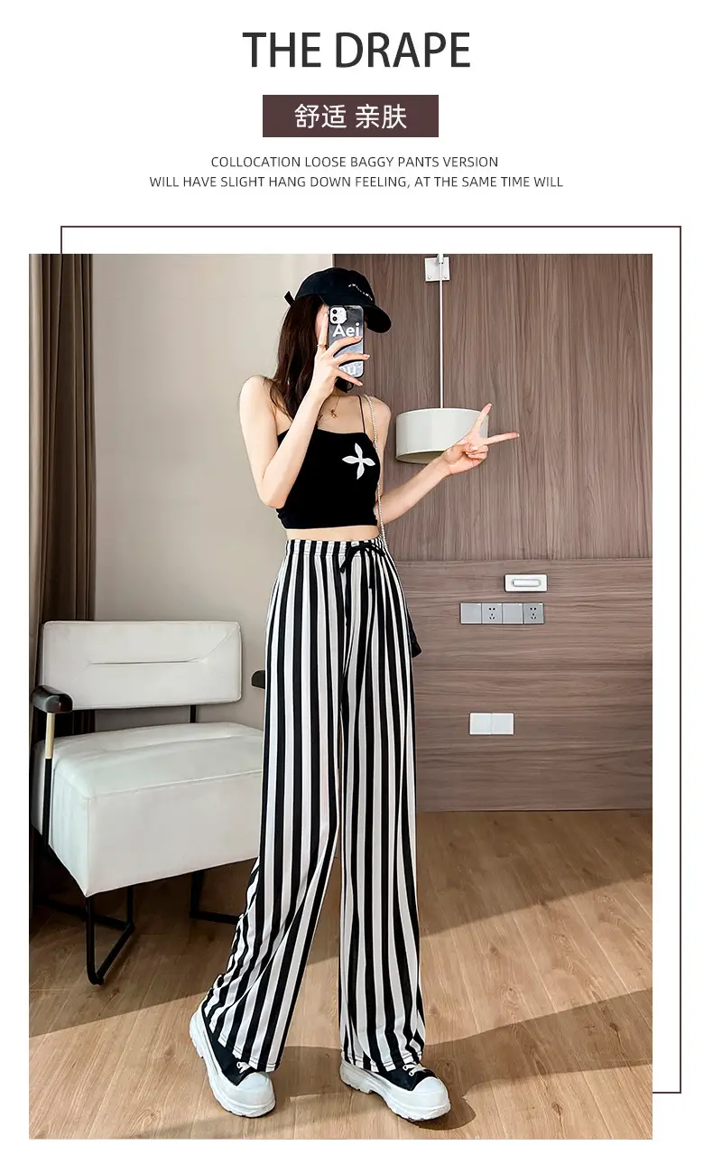 Women Black White Dog Print Wide Leg Pants Summer — feature 2
